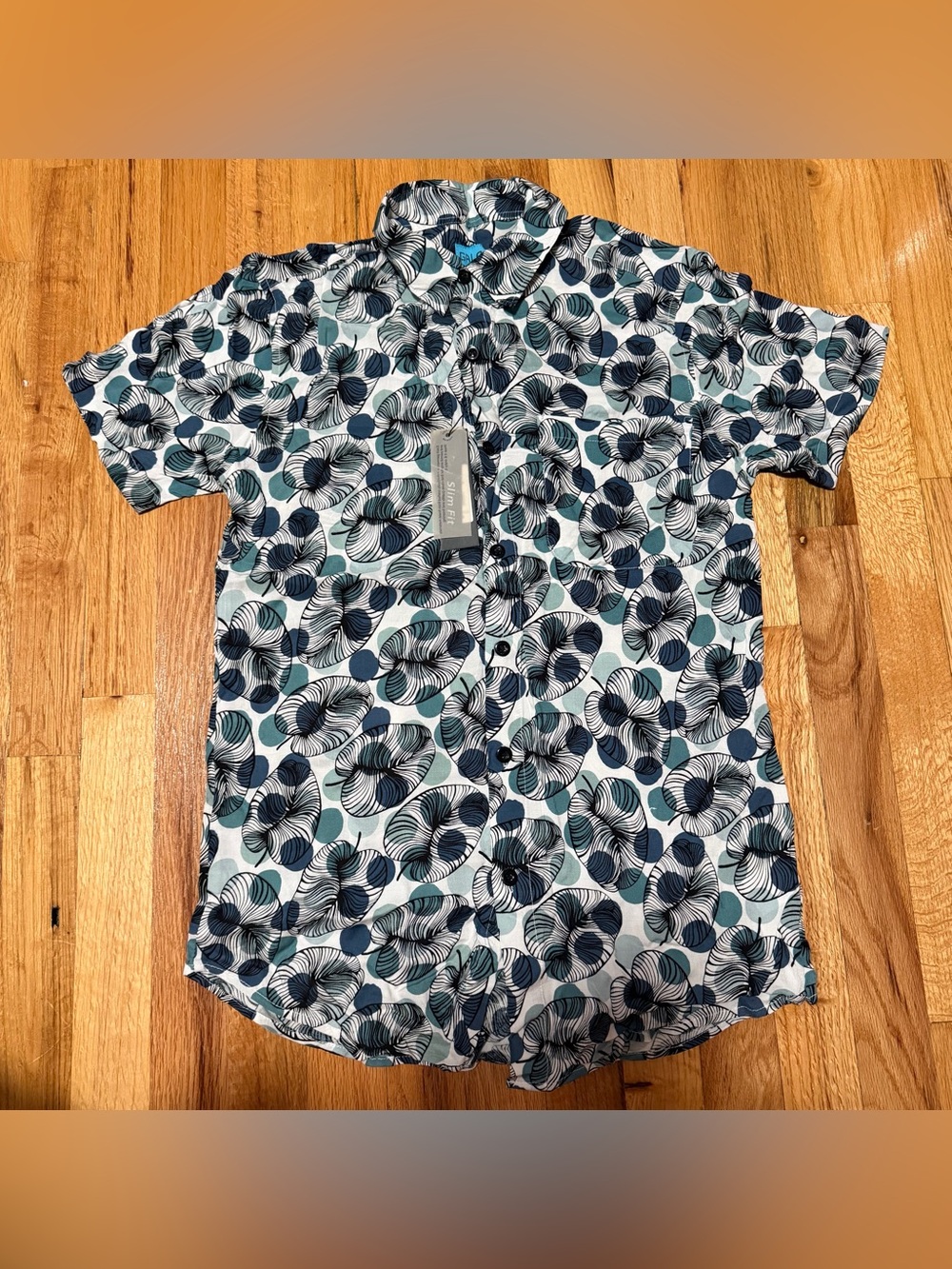 Galaxy by Harvic Short Sleeve Slim-Fit Printed Button Down Shirt Size S